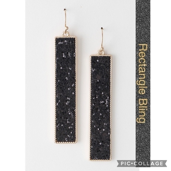 Blu Trends Jewelry - Black Rectangle Bling Earrings